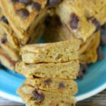 Pumpkin Chocolate Chip Pancakes...made with a mix! Just add a few ingredients and you have a hot, homemade breakfast that tastes like Fall!