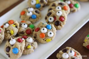 We added candy eyes to our mini monster cookies for added fun!