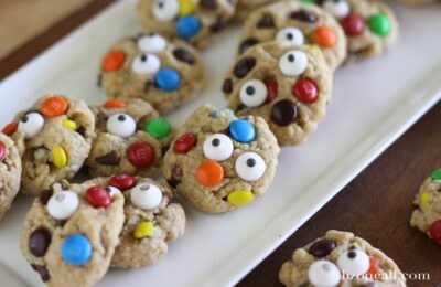 We added candy eyes to our mini monster cookies for added fun!
