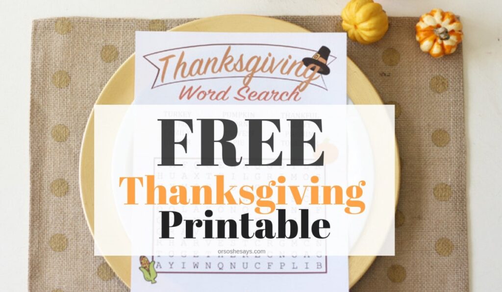Free printable Thanksgiving word search for (older) kids at www.orsoshesays.com