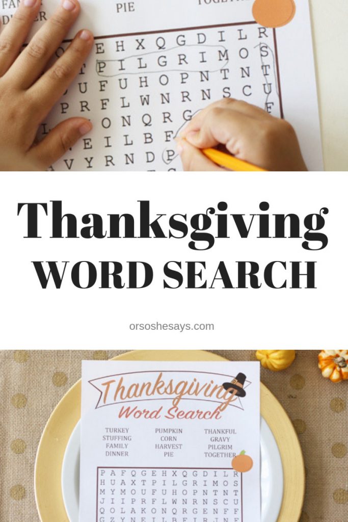 Free printable Thanksgiving word search for (older) kids at www.orsoshesays.com