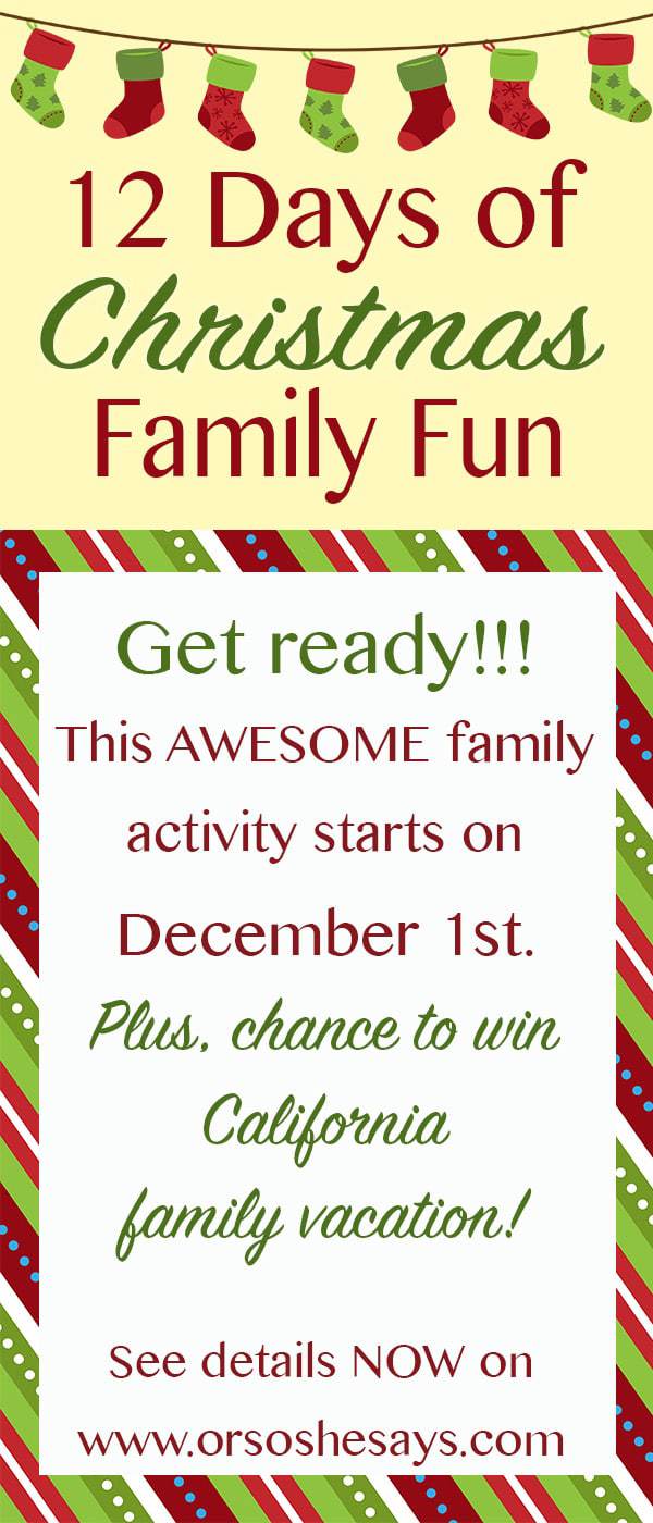 I want to do this with my kids this December!! The 12 Days of Christmas Family Fun ~ hosted by 'Or so she says...'