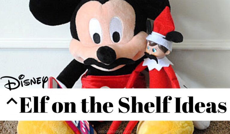 Adelle has put a spin on a popular Christmas tradition and is sharing Elf on the Shelf Disney Style today! Get all her ideas on www.orsoshesays.com. #elfontheshelf #disney #disneyelfontheshelf #elfontheshelfideas #elf #christmas #familytraditions