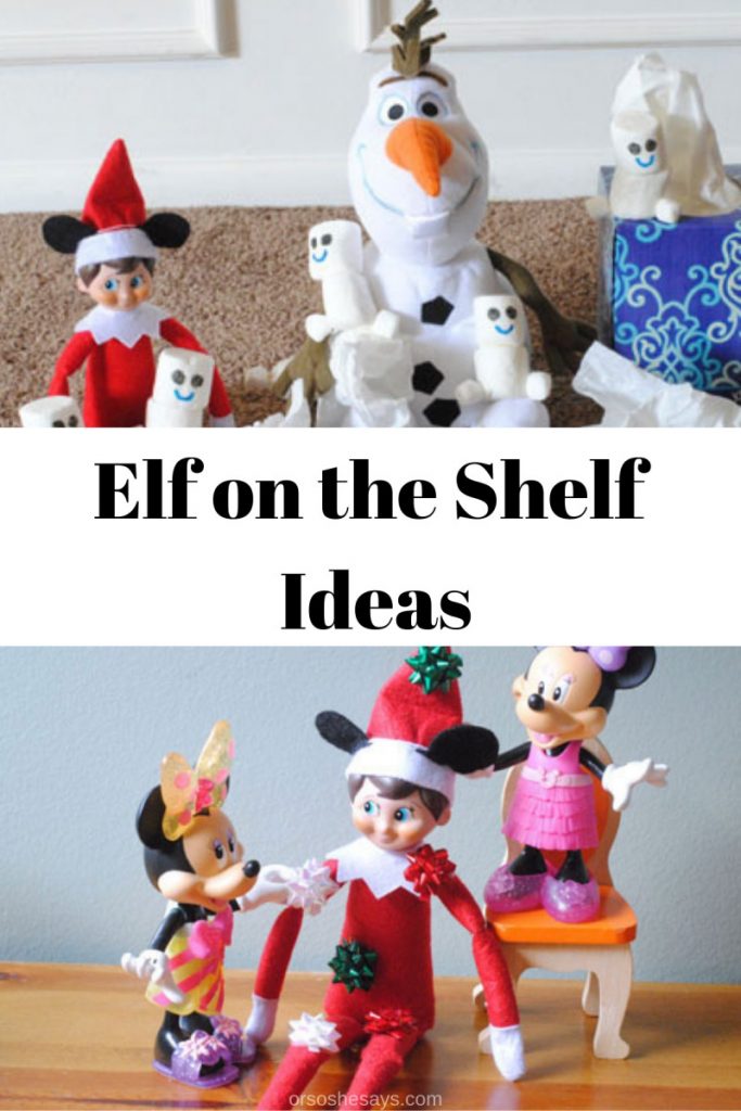 Adelle has put a spin on a popular Christmas tradition and is sharing Elf on the Shelf Disney Style today! Get all her ideas on www.orsoshesays.com. #elfontheshelf #disney #disneyelfontheshelf #elfontheshelfideas #elf #christmas #familytraditions