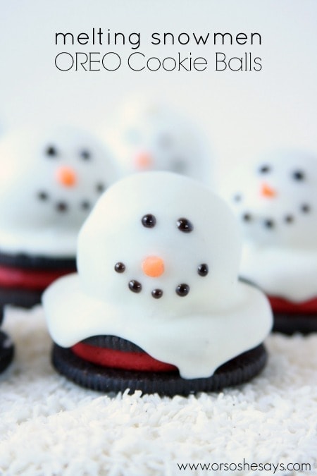 Aren't these melting snowmen OREO cookie balls so cute?! Perfect for a wintry treat!