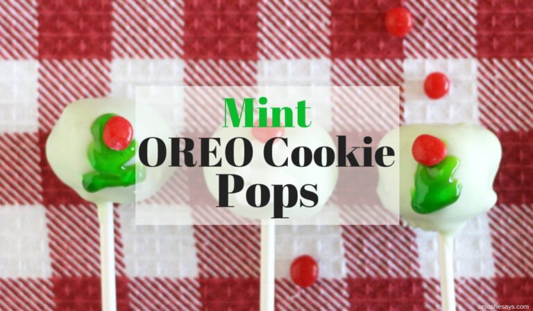 Recipe and tutorial to make these super cute and yummy Christmas Tree Oreo Cookie ball pops. www.orsoshesays.com #oreo #cakepops #cookiepops #oreocookiepops #mintoreo #christmas #recipe