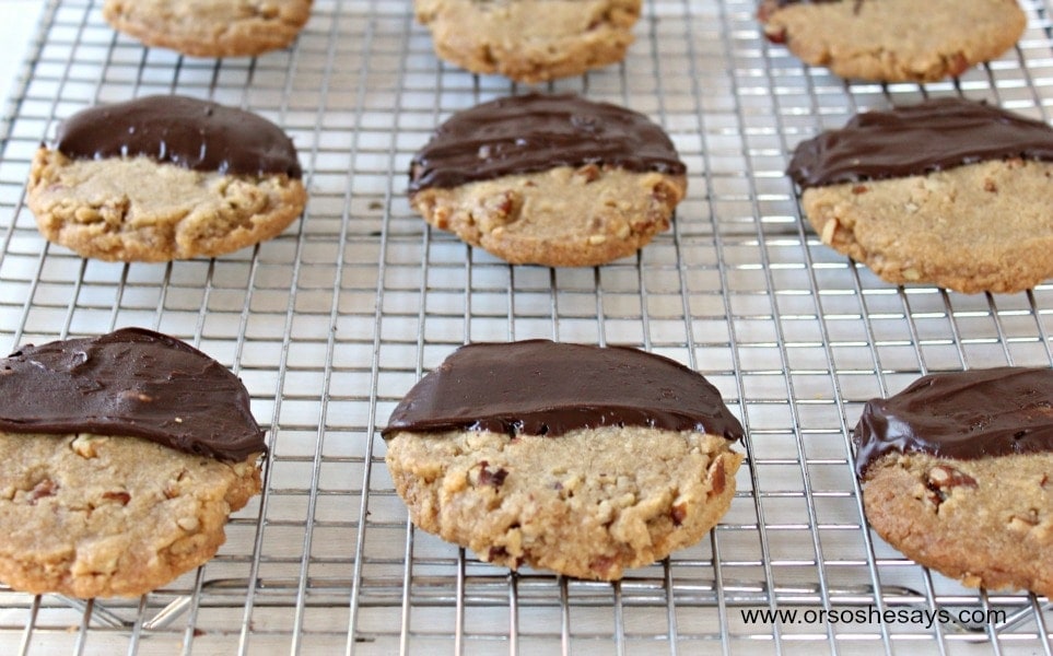 Pecan Sandies dipped in chocolate