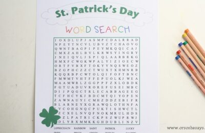 Free printable St. Patrick's Day word search for kids