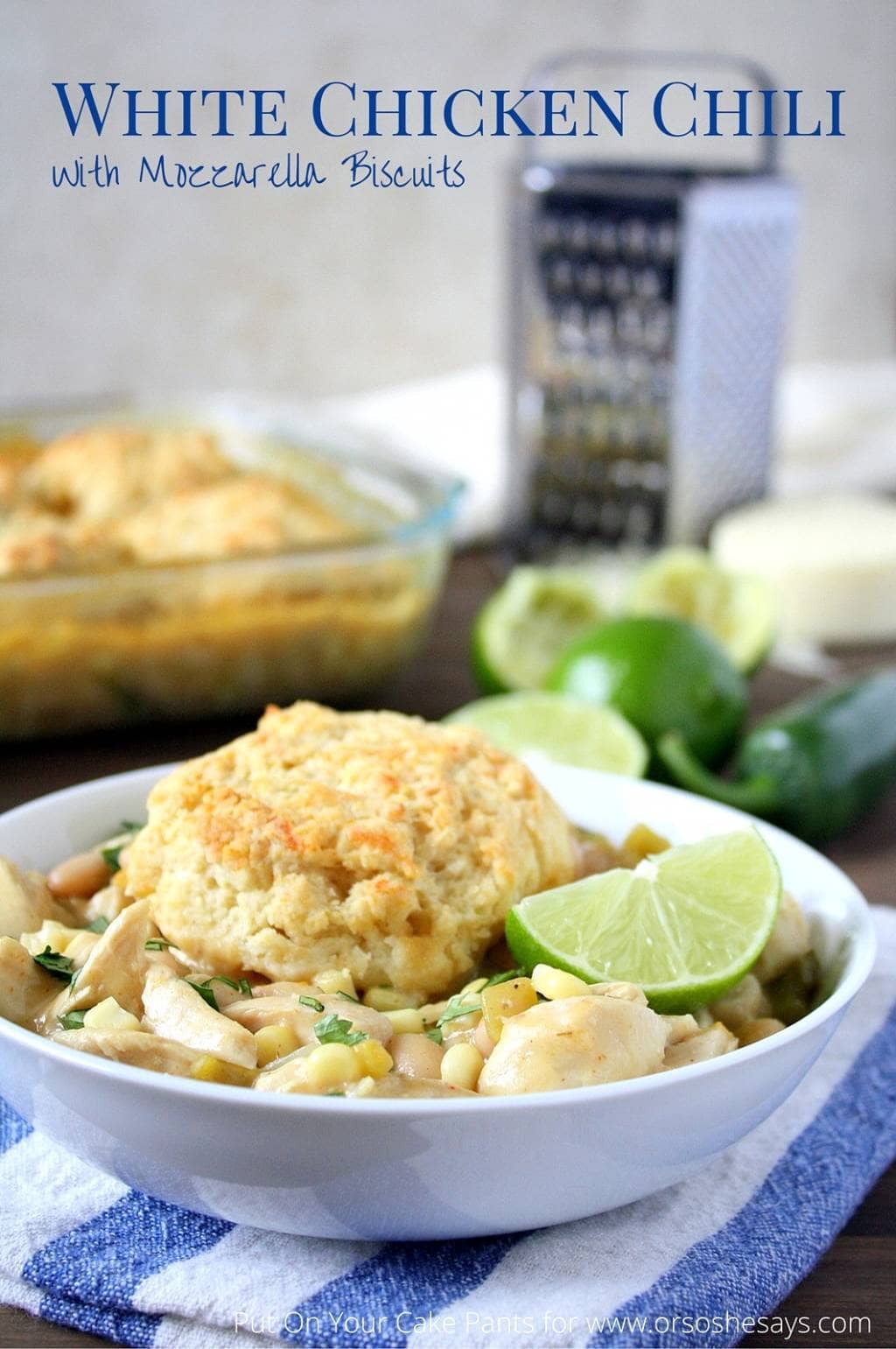 White Chicken Chili with Mozzarella Biscuits