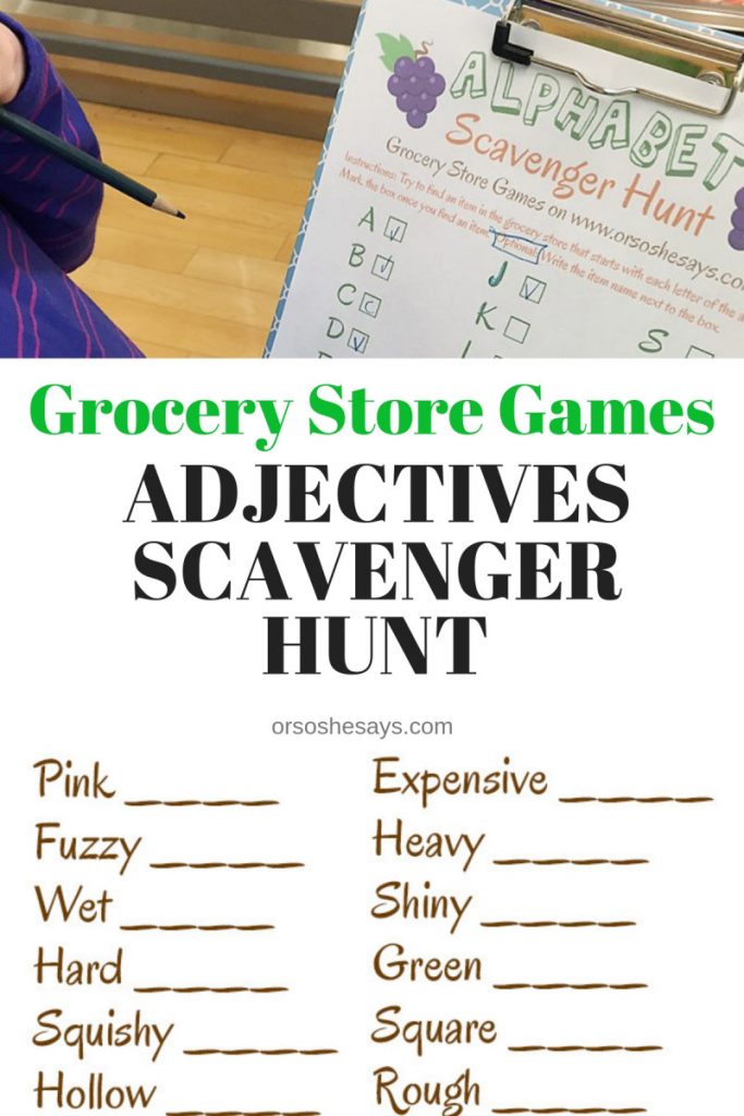 Grocery Store Games on 'Or so she says...'! This is such a fun series and a great way to keep the kiddos happy, and occupied during your grocery shopping trip! www.orsoshesays.com #games #scavengerhunt