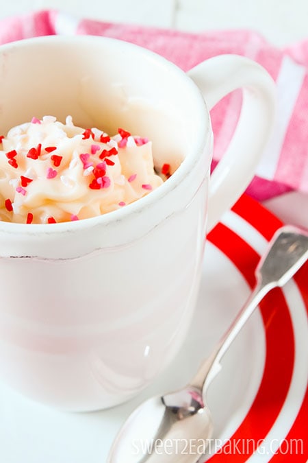 Valentine's Red Velvet Mug Cake by Sweet2EatBaking.com