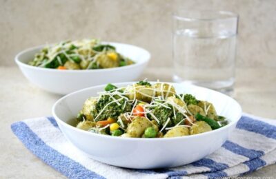 Creamy Pesto Gnocchi recipe - Filled with fresh vegetables and loads of flavor!