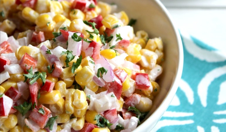 This corn salad only calls for 5 ingredients, so it's easy to cater to your family's favorite tastes. Find the recipe at www.orsoshesays.com.