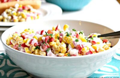This corn salad only calls for 5 ingredients and can be customized to cater your family's favorite flavors. Find the recipe at www.orsoshesays.com.