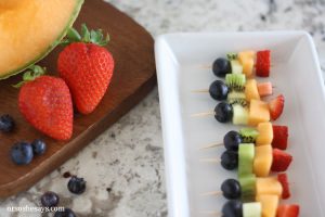 Summer fruit is in season and it is the perfect snack for kids. Get them excited about eating healthy and make some mini fruit kabobs together.