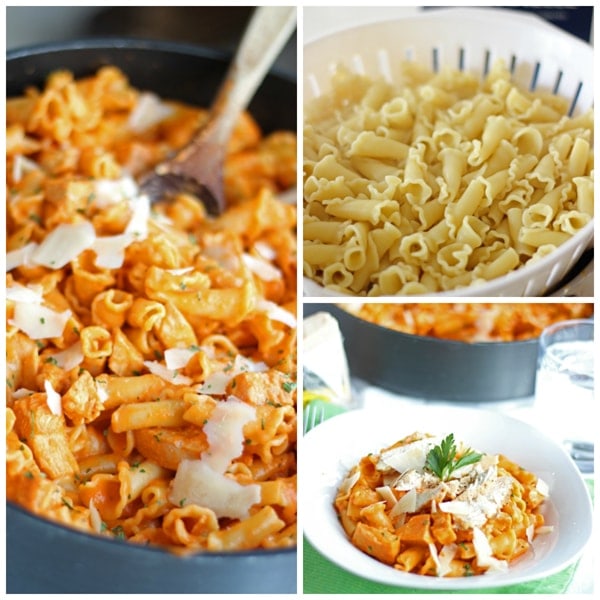 Roated Red Pepper Pasta with Grilled Chicken Collage