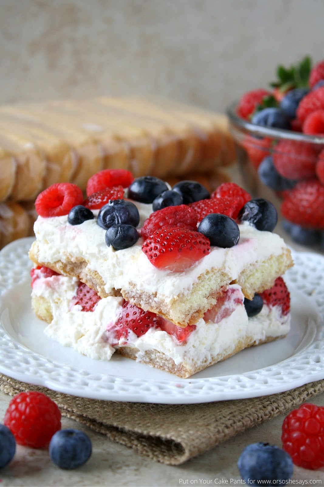 Mixed Berry Tiramisu is a fresh, summery take on a classic. See the recipe at www.orsoshesays.com.