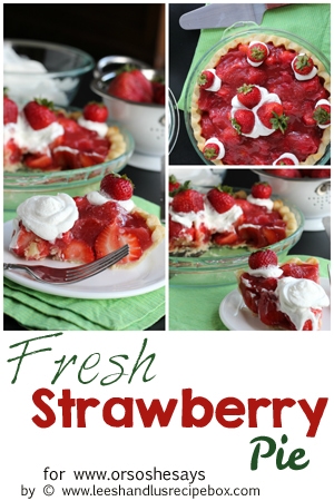 This fresh strawberry pie is just waiting to be the star at your next barbecue! It is fresh and cool, and the perfect dessert to beat the heat. With strawberries in season right now, there is no better time to make it!