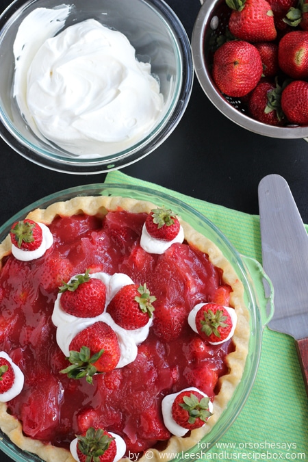 This fresh strawberry pie is just waiting to be the star at your next barbecue! It is fresh and cool, and the perfect dessert to beat the heat. With strawberries in season right now, there is no better time to make it!
