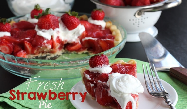 This fresh strawberry pie is just waiting to be the star at your next barbecue! It is fresh and cool, and the perfect dessert to beat the heat. With strawberries in season right now, there is no better time to make it!