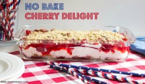 No bake cherry delight is a perfect dessert for your next party or potluck. Find the recipe on www.orsoshesays.com.