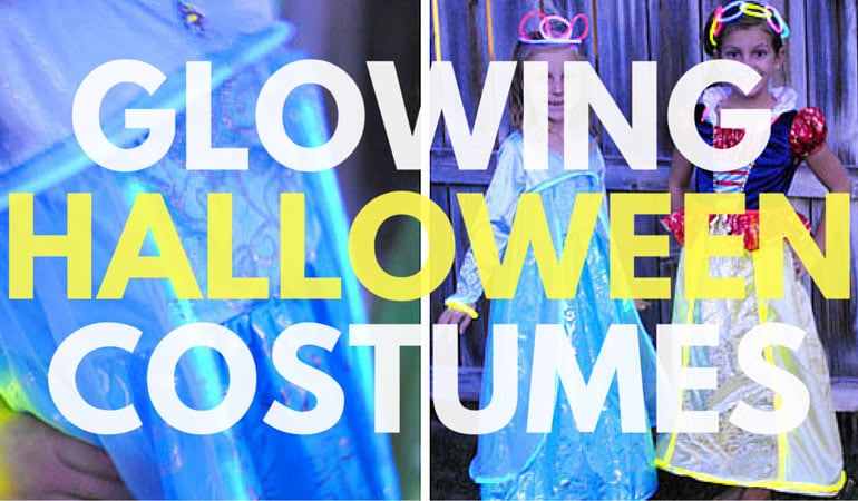 Glowing Halloween Costumes are a great way to add a little extra safety to a spooky night! See how you can transform an existing dress-up into something glowy in today's post. www.orsoshesays.com #halloween #disneyland #disney #princesscostume #glowingcostume