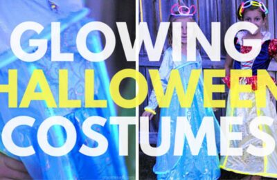Glowing Halloween Costumes are a great way to add a little extra safety to a spooky night! See how you can transform an existing dress-up into something glowy in today's post. www.orsoshesays.com #halloween #disneyland #disney #princesscostume #glowingcostume