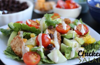 Hold on to the last days of summer with this fresh, delicious BBQ Chicken Salad from Leesh & Lu. Get the recipe on www.orsoshesays.com.