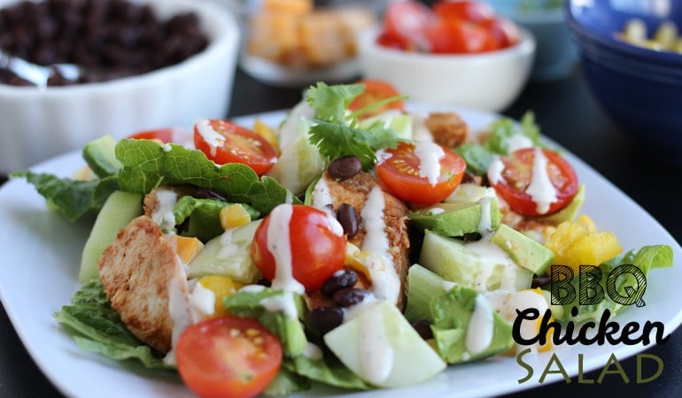 Hold on to the last days of summer with this fresh, delicious BBQ Chicken Salad from Leesh & Lu. Get the recipe on www.orsoshesays.com.