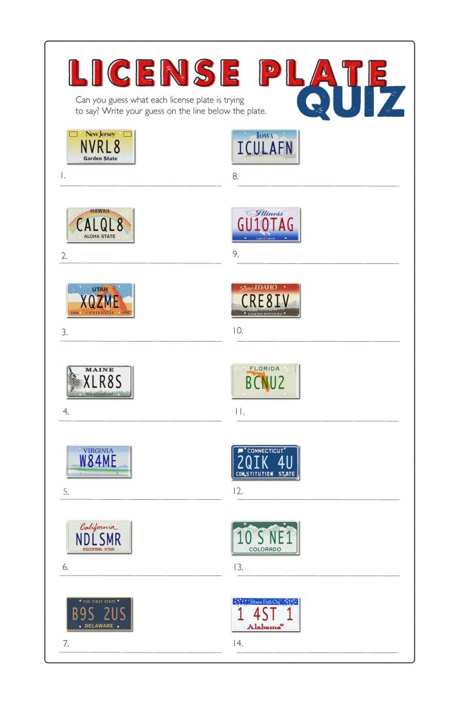 License Plate game with an easy printable - You could use this easy-to-print license plate game for your family, a classroom game, or for your Cub Scout Pinewood Derby. Find it all on www.orsoshesays.com.