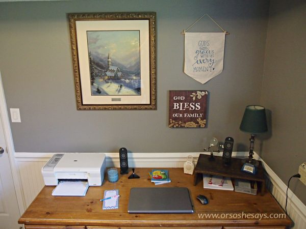 Here are some tips for completing a work space makeover for UNDER $75. Check it out at www.orsoshesays.com.