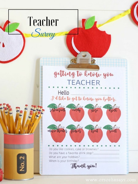 Get to know what your kids' teachers really want for teacher appreciation with this free printable getting to know you teacher survey