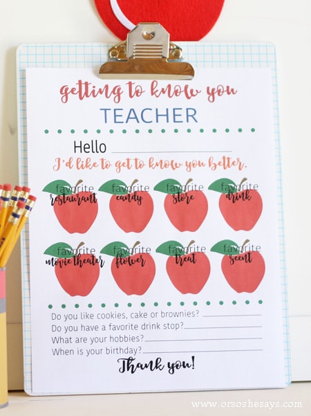 Get to know what your kids' teachers really want for teacher appreciation with this free printable getting to know you teacher survey