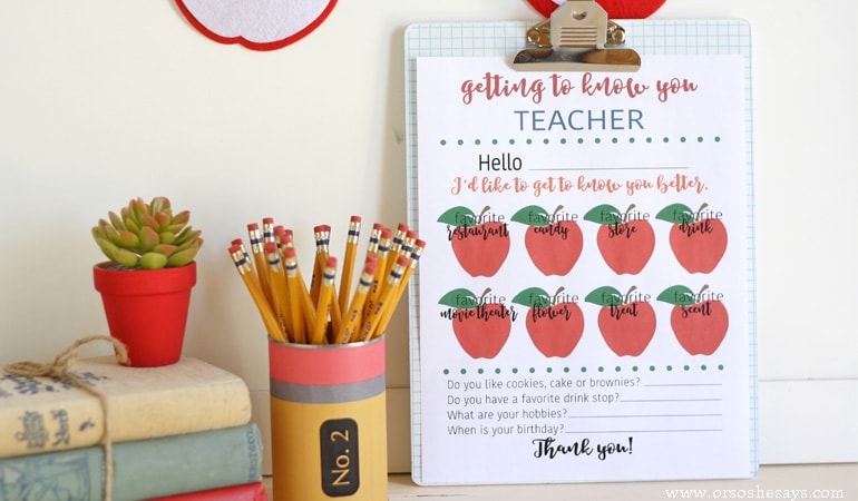 Get to know what your kids' teachers really want for teacher appreciation with this free printable getting to know you teacher survey