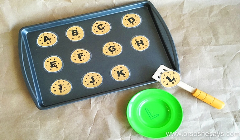 For basic skills like letter recognition, try this fun cookie game Sierra is sharing today. Get the free printable and bake up your own ideas with your little ones at home! Find it all at www.orsoshesays.com.