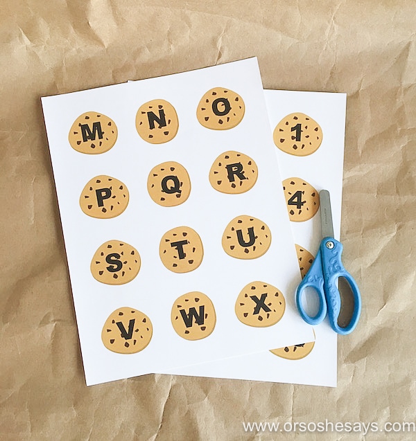 For basic skills like letter recognition, try this fun cookie game Sierra is sharing today. Get the free printable and bake up your own ideas with your little ones at home! Find it all at www.orsoshesays.com.