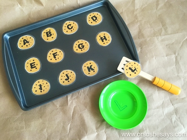 For basic skills like letter recognition, try this fun cookie game Sierra is sharing today. Get the free printable and bake up your own ideas with your little ones at home! Find it all at www.orsoshesays.com.