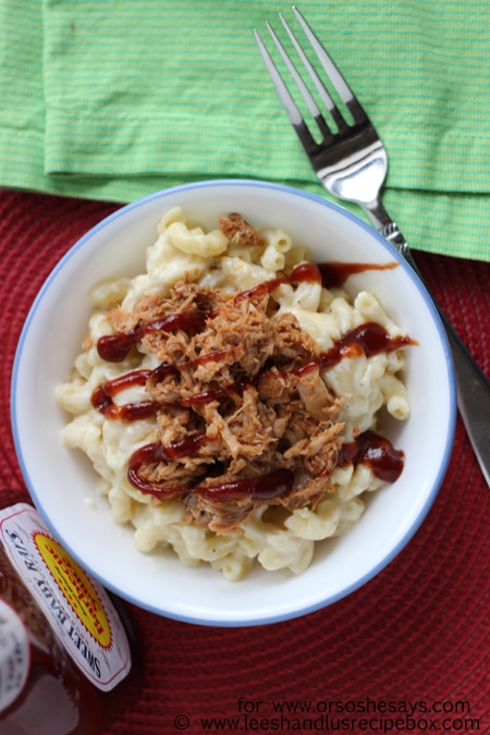 Try this Pulled Pork Pepperjack Mac and you'll never go back! It's a great combination of flavors and also a wonderful way to use leftovers. Get the recipe at www.orsoshesays.com.