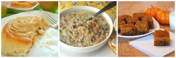 caramel-apple-cinn-rolls-wild-rice-and-mushroom-soup-pumpkin-squares-600px