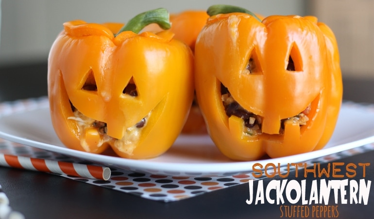 Southwest Jack O Latern Stuffed Peppers Perfect For Halloween