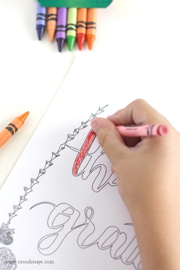 Let the kids color this beautiful free printable thankful coloring page to display during the holiday. It's a great reminder of the reason for the season.