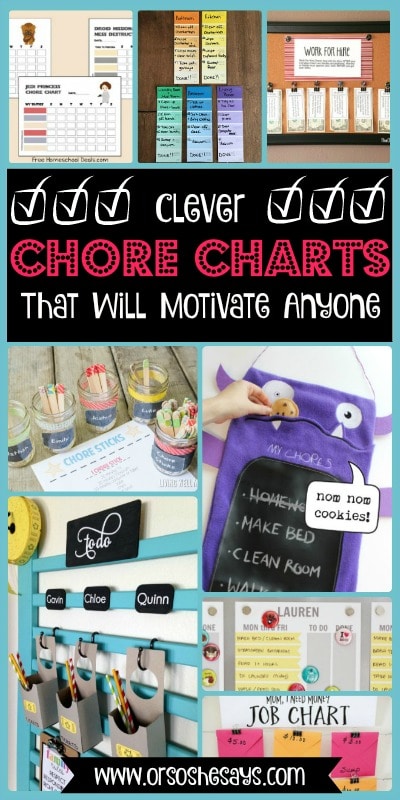 25 Clever Chore Charts That Will Motivate Anyone. See the roundup of ideas at www.orsoshesays.com.