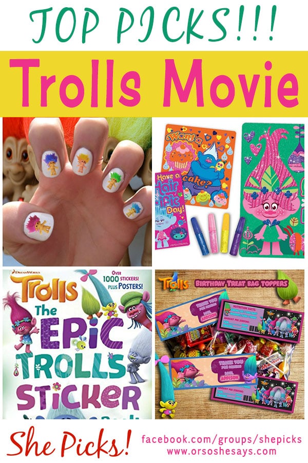 These are such fun finds and so PERFECT for celebrating the Trolls movie. Awesome party printables and gift ideas!! She Picks! on www.orsoshesays.com