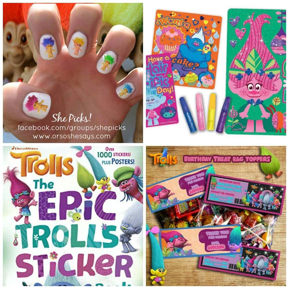 These are such fun finds and so PERFECT for celebrating the Trolls movie. Awesome party printables and gift ideas!! She Picks! on www.orsoshesays.com