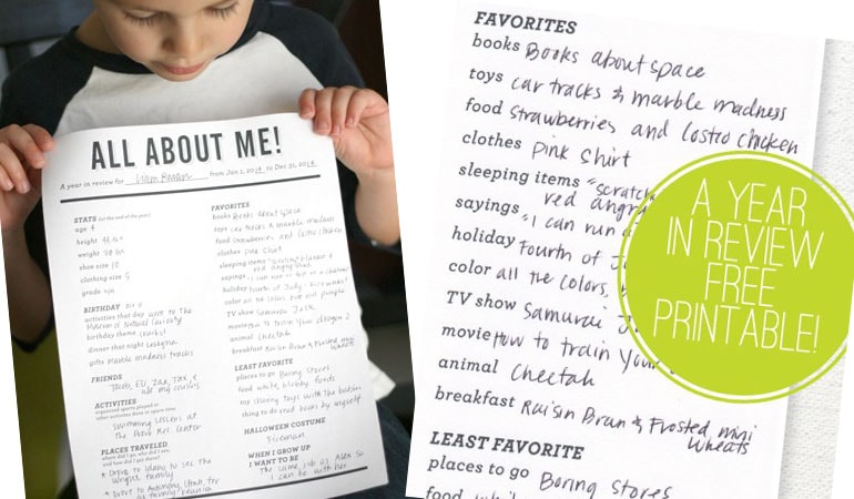 Year in Review ~ Free printable.  This would be fun to do with the kids every year!