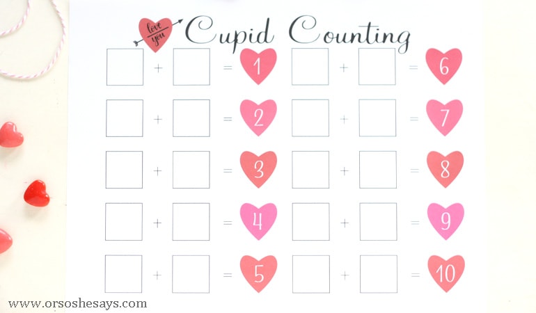 Help your early learners practice their math skills with this free printable cupid counting page. Get the free download from www.orsoshesays.com.