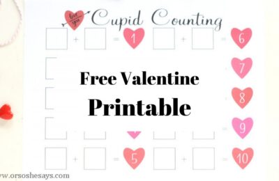 Help your early learners practice their math skills with this free printable cupid counting page. Get the free download from www.orsoshesays.com. #valentines #valentineprintable #cupid #cupidcounting