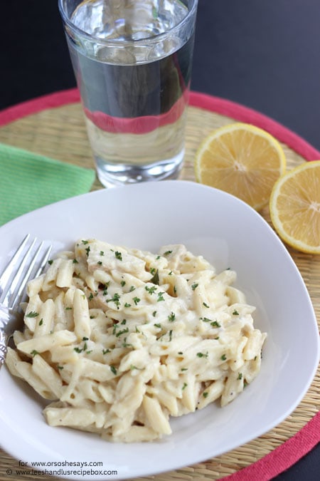 Lemon cream pasta brings a fresh taste to an already easy to whip up dish! If you have leftover chicken, mix it in and enjoy a filling meal. Get the recipe details on www.orsoshesays.com today!