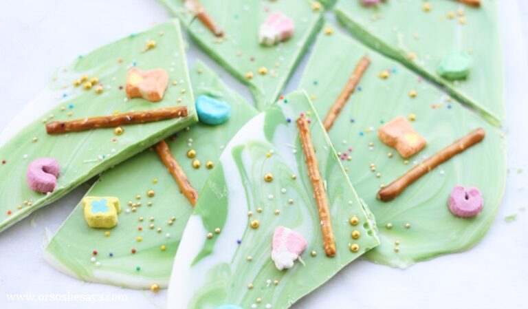 Get the kids to help make this leprechaun bark recipe to get ready for St. Patrick's Day. All the info is on the blog today: www.orsoshesays.com