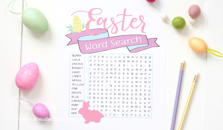 This free printable Easter word search will help keep the kids entertained as you put on your Easter brunch this year. Adults might even enjoy it too! Print it off at www.orsoshesays.com